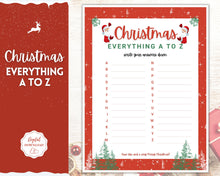Load image into Gallery viewer, Christmas A to Z Game! A-Z Holiday Game Printables, Xmas Party Game, Fun Family Activity Set, Virtual, Kids Adults, Office, Anagram, Quiz
