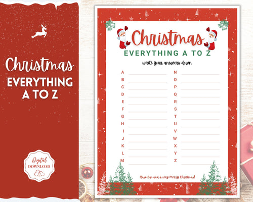 Christmas A to Z Game! A-Z Holiday Game Printables, Xmas Party Game, Fun Family Activity Set, Virtual, Kids Adults, Office, Anagram, Quiz