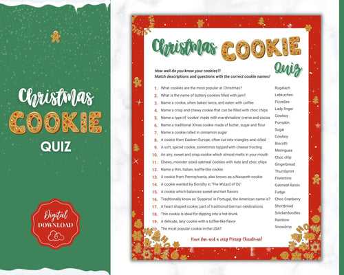 Christmas Cookie Quiz Game! Holiday Guess the Cookie Game Printable, Xmas Party, Fun Family Activity Set, Virtual, Kids Adults, Office