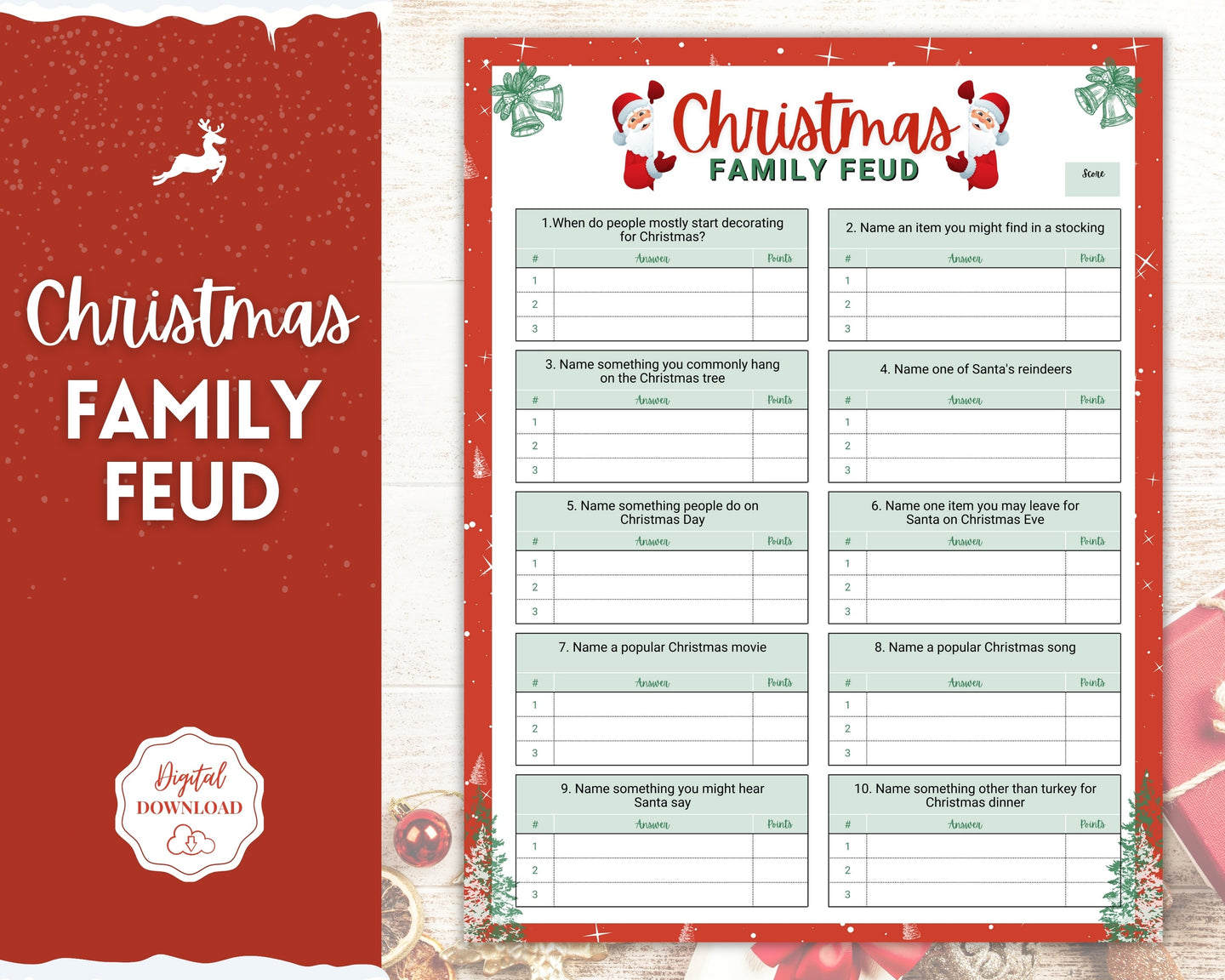 Christmas Family Feud Game! Holiday Family Quiz Game, Printable Xmas Party Game, Virtual Fun Activity, Kids Adults, Office, Fortunes, Trivia