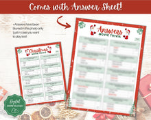 Load image into Gallery viewer, Christmas MOVIE TRIVIA Game! Holiday Game Printables, Xmas Party Game, Fun Family Activity Set, Virtual, Kids Adults, Office Party, Quiz
