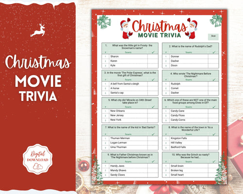 Christmas MOVIE TRIVIA Game! Holiday Game Printables, Xmas Party Game, Fun Family Activity Set, Virtual, Kids Adults, Office Party, Quiz