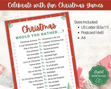 Load image into Gallery viewer, Christmas Party Game. Holiday Games Printable, Would you Rather? Holiday Party Game, Christmas Family Games, Christmas Day, Virtual Activity
