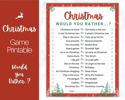 Christmas Party Game. Holiday Games Printable, Would you Rather? Holiday Party Game, Christmas Family Games, Christmas Day, Virtual Activity