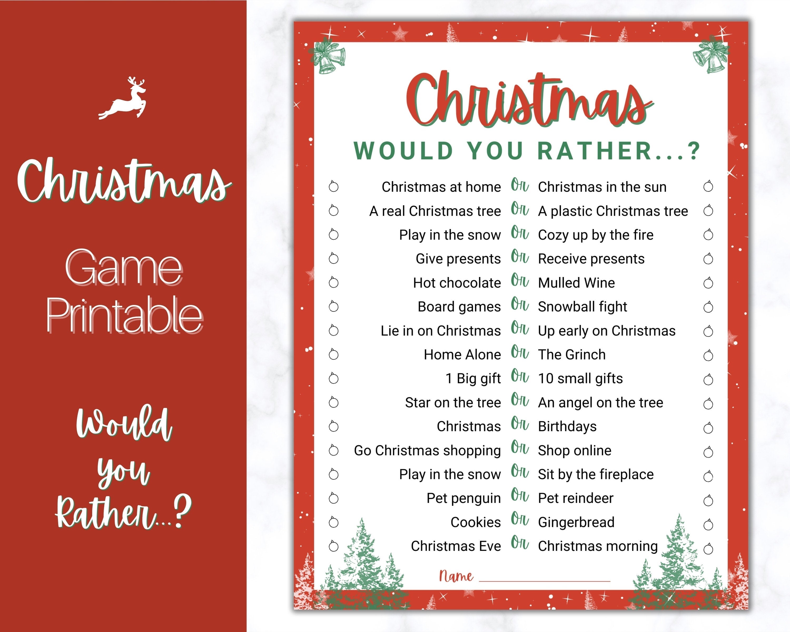 Christmas Would You Rather Game for Kids Printable Christmas 