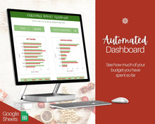 Load image into Gallery viewer, Christmas Planner Budget Spreadsheet, Holiday Gift List, Gift Tracker, Expenses, Google Sheets, Xmas, Finances, Dashboard, Countdown
