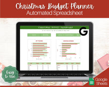 Load image into Gallery viewer, Christmas Planner Budget Spreadsheet, Holiday Gift List, Gift Tracker, Expenses, Google Sheets, Xmas, Finances, Dashboard, Countdown
