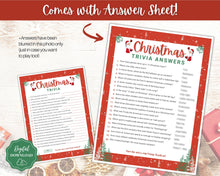 Load image into Gallery viewer, Christmas Trivia Game! Holiday Trivia Game Printables, Xmas Party Game, Fun Family Activity Set, Virtual, Kids Adults, Office Party, Quiz
