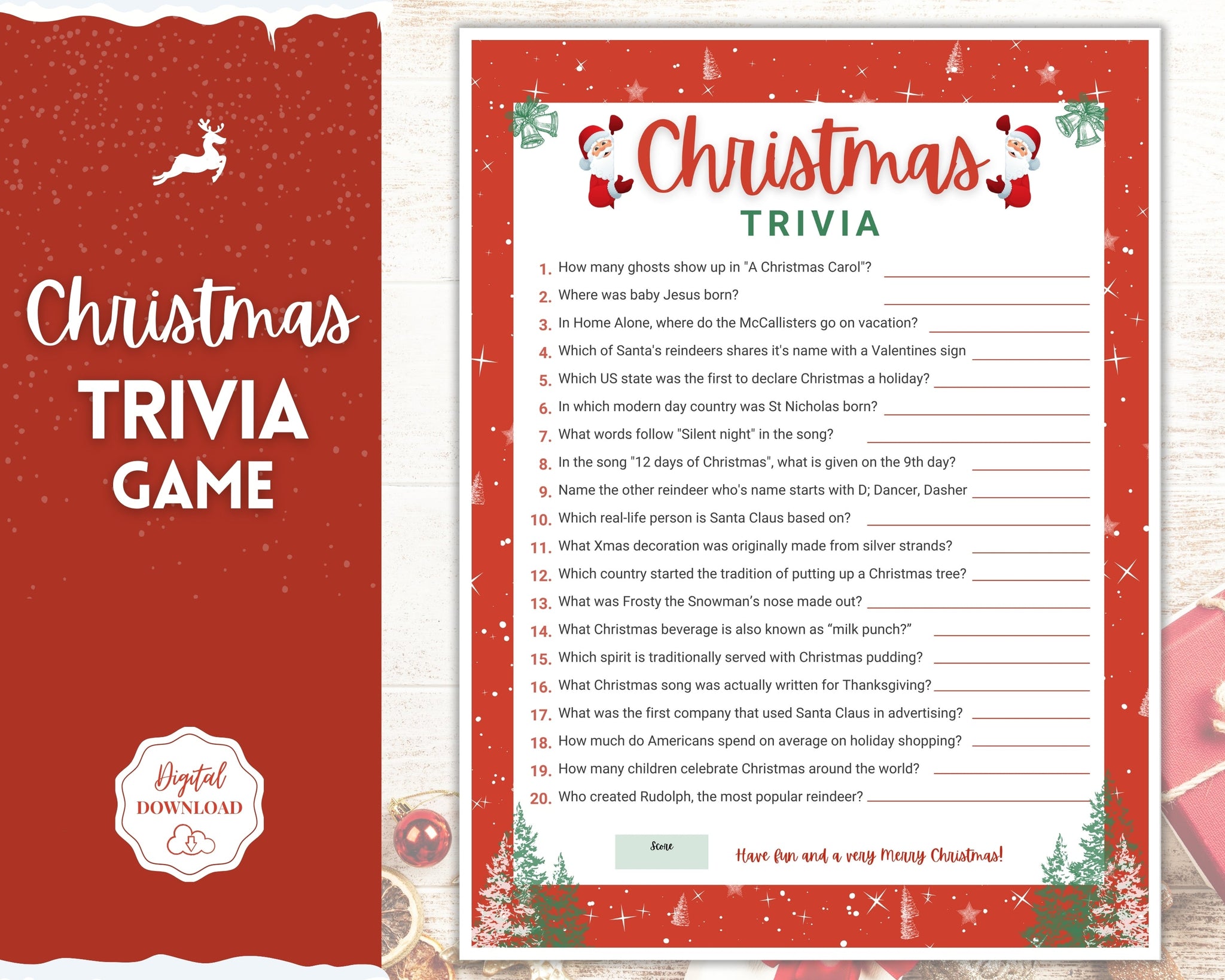 Christmas Trivia Game Holiday Trivia Game Printables Xmas Party Game Fun Family Activity Set Virtual Kids Adults Office Party christmas trivia game | holiday game printables & xmas party games
