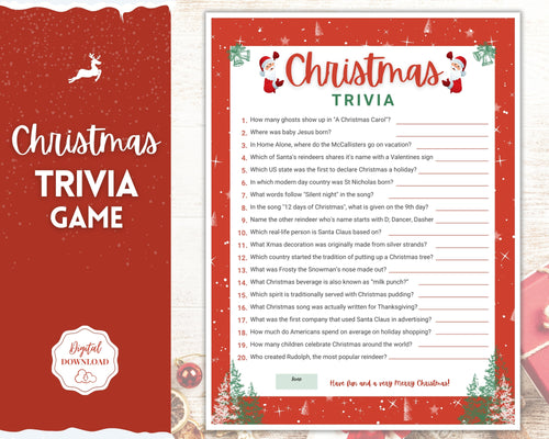 Christmas Trivia Game! Holiday Trivia Game Printables, Xmas Party Game, Fun Family Activity Set, Virtual, Kids Adults, Office Party, Quiz