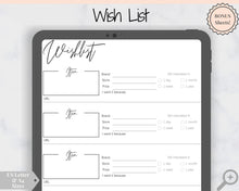 Load image into Gallery viewer, Christmas Wishlist Printable Tracker Template Insert. Christmas, birthday, holiday, shopping wish list. Gifts for me. Make a wish. Giftlist
