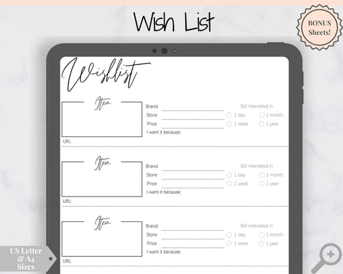 Christmas Wishlist Printable Tracker Template Insert. Christmas, birthday, holiday, shopping wish list. Gifts for me. Make a wish. Giftlist