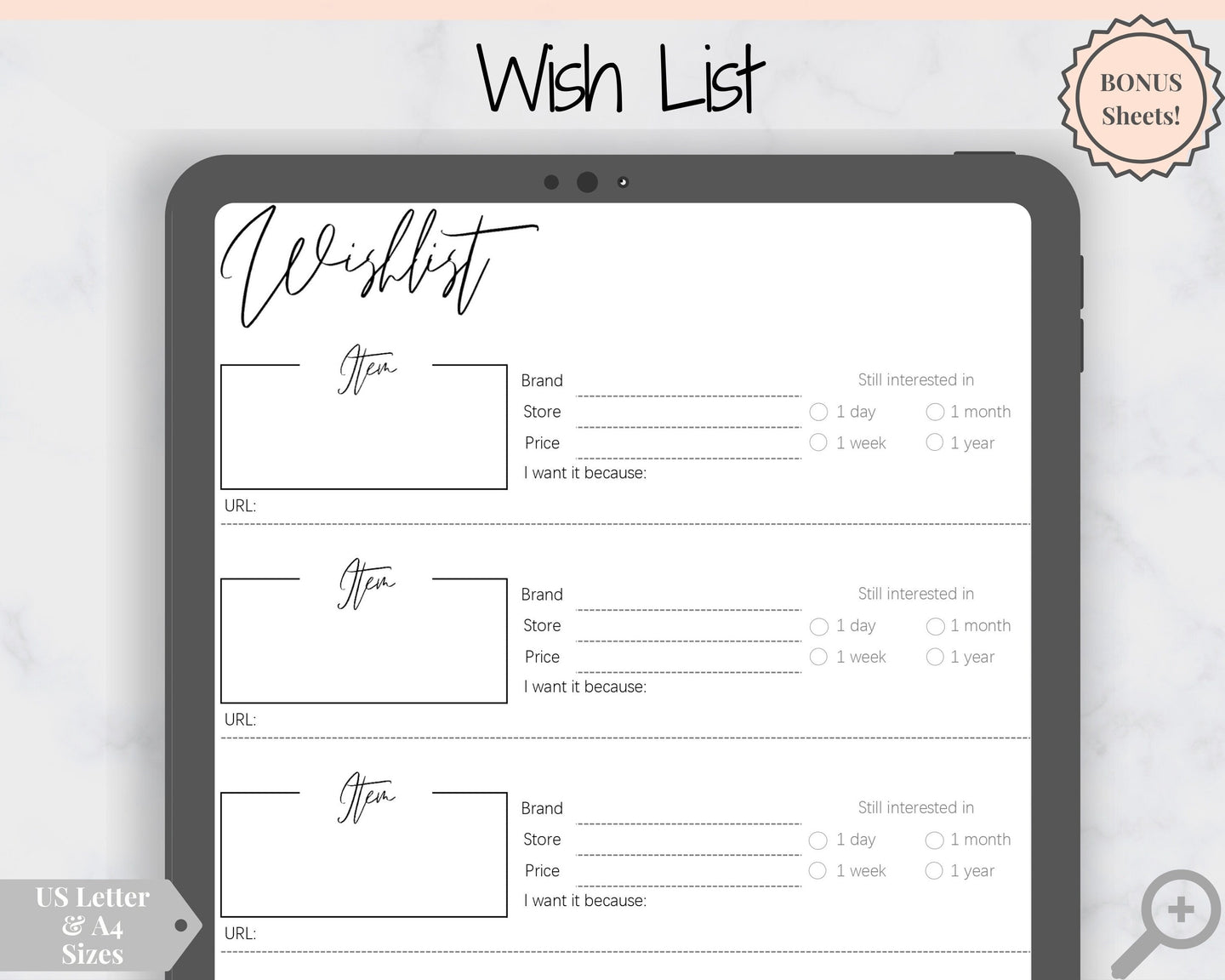 Christmas Wishlist Printable Tracker Template Insert. Christmas, birthday, holiday, shopping wish list. Gifts for me. Make a wish. Giftlist