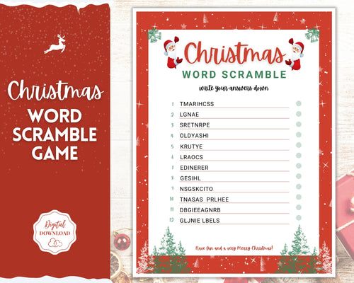 Christmas Word Scramble! Holiday Game Printables, Xmas Party Game, Fun Family Activity Set, Virtual, Kids Adults, Office, Anagram, Quiz