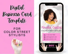 Load image into Gallery viewer, Color Street Digital Business Card Template. DIY add logo &amp; photo! ColorStreet Stylist, Color St Tracker, Mani Nails, Editable Canva Design
