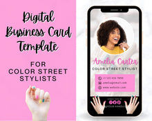 Load image into Gallery viewer, Color Street Digital Business Card Template. DIY add logo &amp; photo! ColorStreet Stylist, Color St Tracker, Mani Nails, Editable Canva Design
