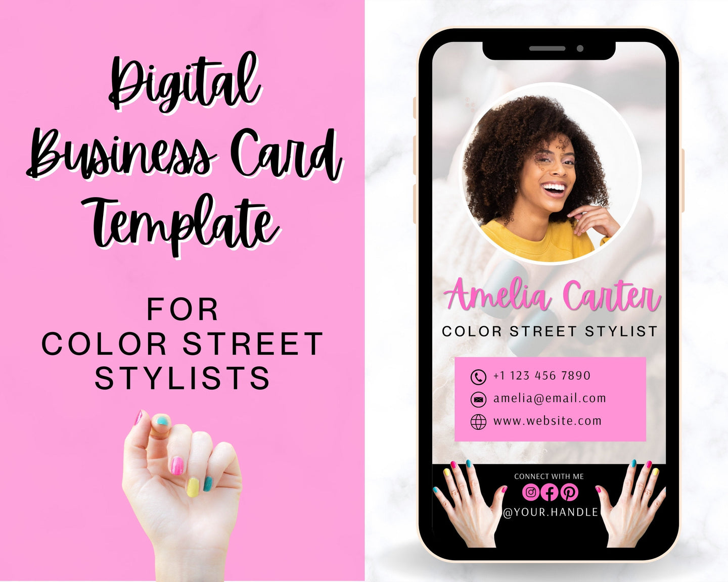 Color Street Digital Business Card Template. DIY add logo & photo! ColorStreet Stylist, Color St Tracker, Mani Nails, Editable Canva Design