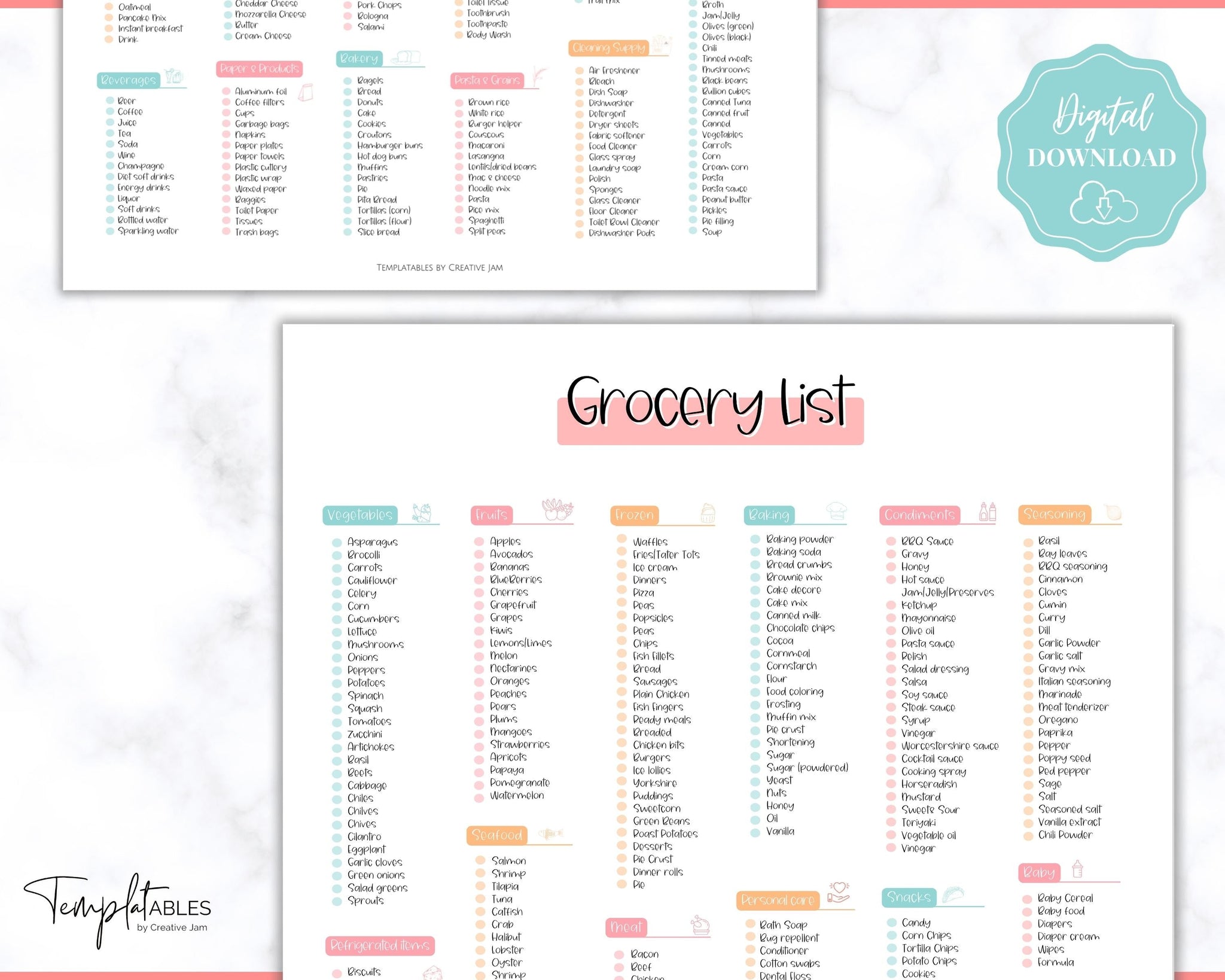 Grocery List Printable - Weekly Shopping List Master | Colorful Sky