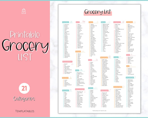 Colorful Grocery List, Master Grocery List Printable, Weekly Shopping List, Meal Planner Checklist, Grocery PDF, Kitchen Organization Template | Colorful Sky