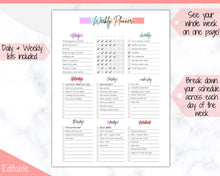 Load image into Gallery viewer, Colorful Weekly &amp; Monthly Planners, EDITABLE Weekly Planner Printable, To Do List, Teacher, Student, Business Template, Schedule, Checklist
