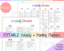Load image into Gallery viewer, Colorful Weekly &amp; Monthly Planners, EDITABLE Weekly Planner Printable, To Do List, Teacher, Student, Business Template, Schedule, Checklist
