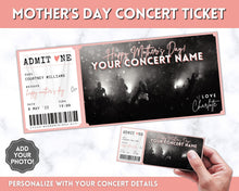 Load image into Gallery viewer, Concert Ticket Template, EDITABLE MOTHERS DAY Surprise Getaway gift, Invitation, Last minute Mom Mother&#39;s, Diy Musical Event, Theatre Show | Style 1

