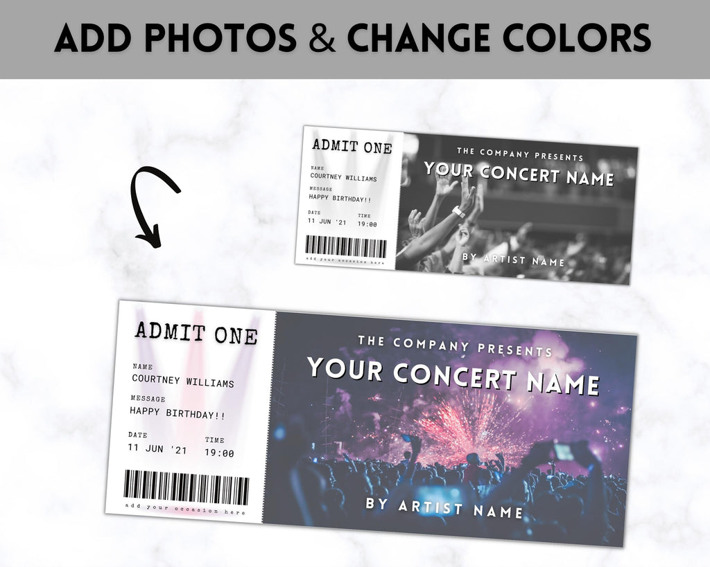 Table One Ticket Concert Ticket Editable Template | Perfect Gift for Special Occasions
