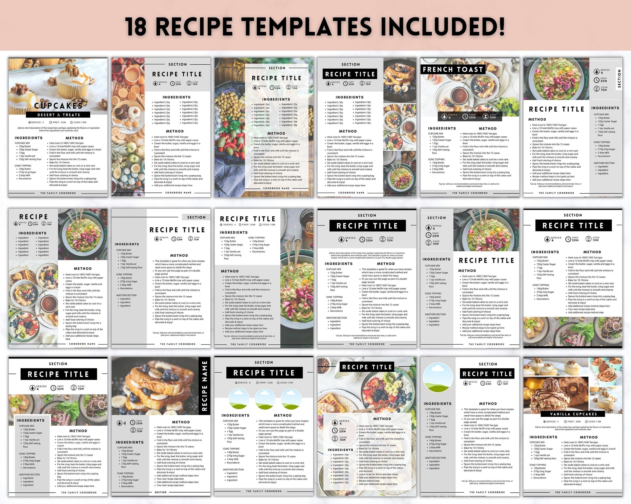 Cookbook Template, Canva Recipe Book Template, Editable Ebook, Recipe Card,  Binder, Box, Meal Planner, Family Cooking , Recipe Page Workbook 