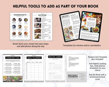 Load image into Gallery viewer, Cookbook Template, Canva Recipe Book Template, Editable eBook, Recipe Card, Binder, Box, Meal Planner, Family Cooking , Recipe Page Workbook
