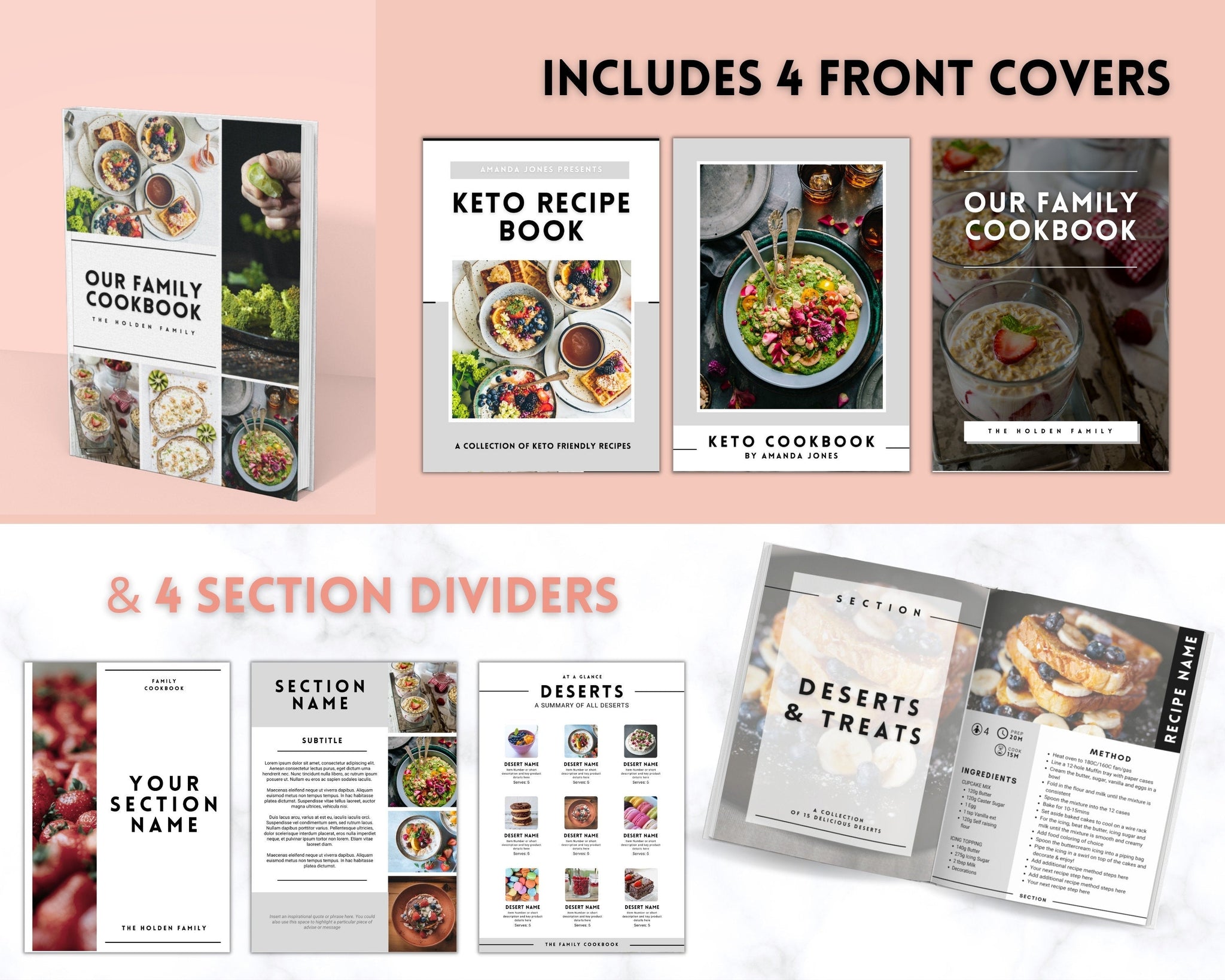 Cookbook Template, Canva Recipe Book Template, Editable Ebook, Recipe Card,  Binder, Box, Meal Planner, Family Cooking , Recipe Page Workbook 