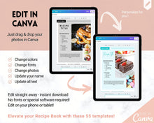 Load image into Gallery viewer, Cookbook Template, Canva Recipe Book Template, Editable eBook, Recipe Card, Binder, Box, Meal Planner, Family Cooking , Recipe Page Workbook
