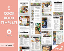 Load image into Gallery viewer, Cookbook Template, Canva Recipe Book Template, Editable eBook, Recipe Card, Binder, Box, Meal Planner, Family Cooking , Recipe Page Workbook
