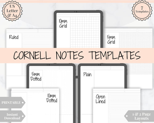 Cornell Notes Method Study & Academic Planner. College Planner Template Printable | Notability | Digital Paper Pack | Productivity Notepad