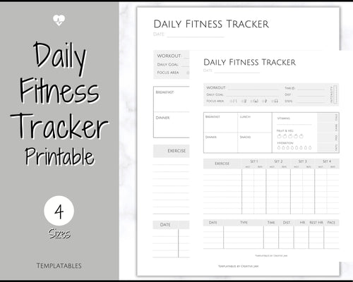 DAILY Fitness Planner, Weight Loss Tracker, Daily Workout Planner Fitness Journal, Wellness, Fitness Tracker, Health Goal, Self Care, Habit | Mono