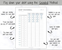 Load image into Gallery viewer, DEBT SNOWBALL TRACKERS, Debt Payoff, Debt Tracker Printable, Dave Ramsey, Debt Payments, Finance Planner, Budget Planner, Debt Free Progress | Mono
