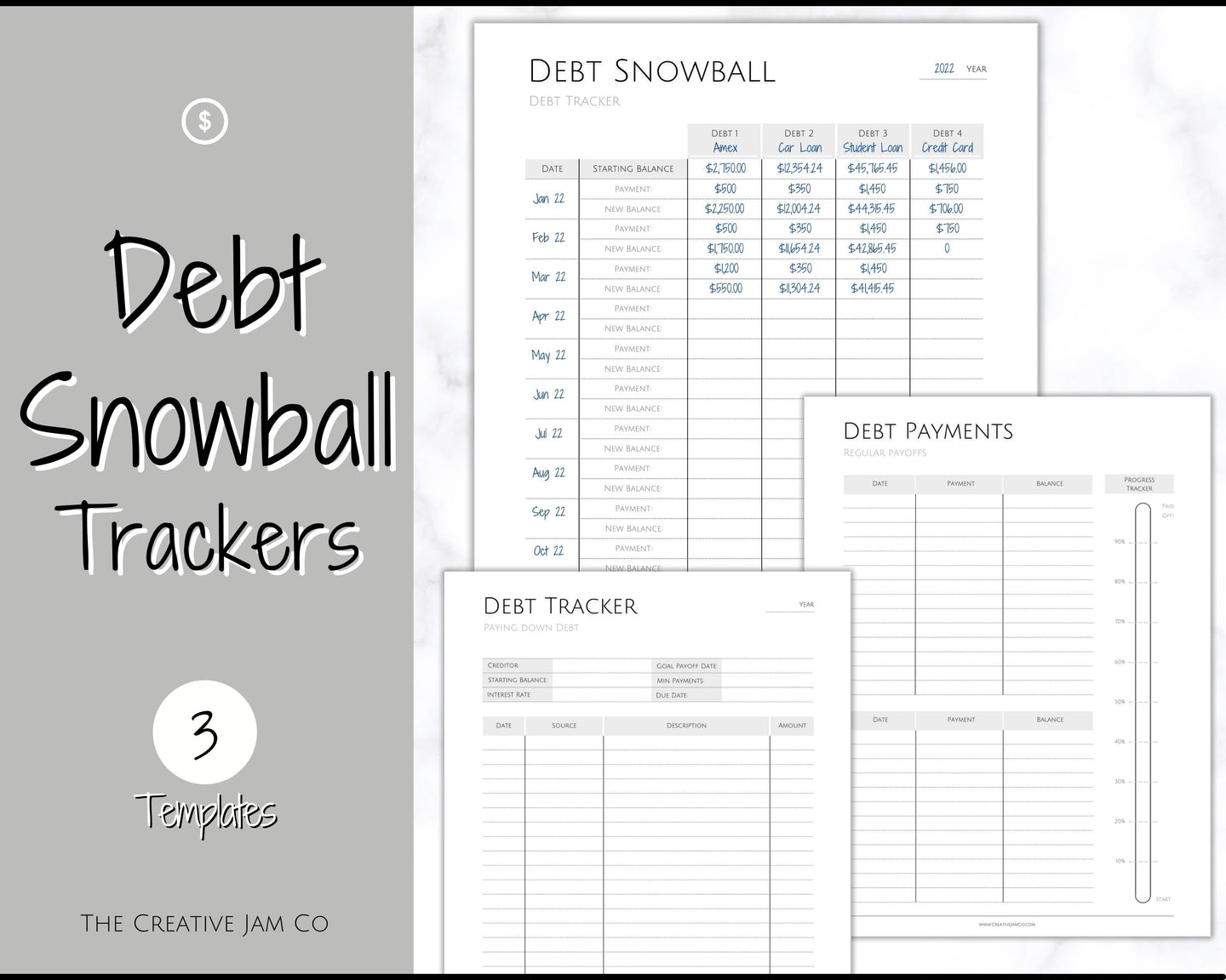 DEBT SNOWBALL TRACKERS, Debt Payoff, Debt Tracker Printable, Dave Ramsey, Debt Payments, Finance Planner, Budget Planner, Debt Free Progress | Mono