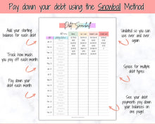 Load image into Gallery viewer, DEBT SNOWBALL TRACKERS, Debt Payoff, Debt Tracker Printable, Dave Ramsey, Debt Payments, Finance Planner, Budget Planner, Debt Free Progress | Pastel Rainbow
