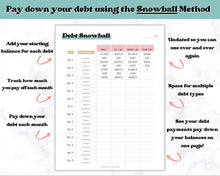 Load image into Gallery viewer, DEBT SNOWBALL TRACKERS, Debt Payoff, Debt Tracker Printable, Dave Ramsey, Debt Payments, Finance Planner, Budget Planner, Debt Free Progress | RETRO 70s themed
