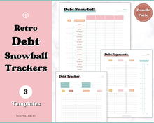Load image into Gallery viewer, DEBT SNOWBALL TRACKERS, Debt Payoff, Debt Tracker Printable, Dave Ramsey, Debt Payments, Finance Planner, Budget Planner, Debt Free Progress | RETRO 70s themed
