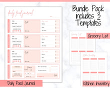 Load image into Gallery viewer, Daily Food Diary Printable, Colorful Food Journal, Diet &amp; Nutrition Log, Weekly Meal Planner, Meal Tracker, Menu Plan, Prep! Fitness, Health | Pink
