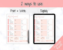 Load image into Gallery viewer, Daily Food Diary Printable, Colorful Food Journal, Diet &amp; Nutrition Log, Weekly Meal Planner, Meal Tracker, Menu Plan, Prep! Fitness, Health | Pink
