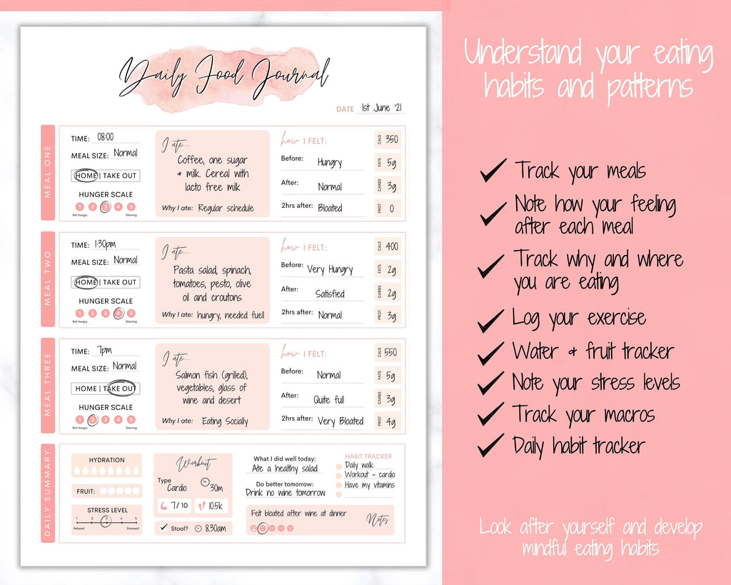 DAILY Food Journal Printable | Digital Nutrition Log & Diet Planner