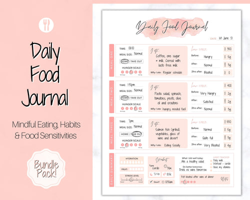 Daily Food Diary Printable, Colorful Food Journal, Diet & Nutrition Log, Weekly Meal Planner, Meal Tracker, Menu Plan, Prep! Fitness, Health | Watercolor