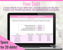 Load image into Gallery viewer, Dave Ramsey Debt Snowball Calculator, 20 debts, Excel Budget Planner spreadsheet, Financial Planner, Debt Payoff Automatic Tracker Template | Pink
