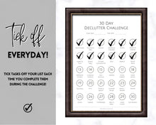 Load image into Gallery viewer, Declutter Checklist, 30 Day Challenge Printable, Cleaning Planner Schedule, De clutter your home, Spring Clean, Home Cleaning, Organization - Mono
