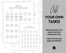 Load image into Gallery viewer, Declutter Checklist, 30 Day Challenge Printable, Cleaning Planner Schedule, De clutter your home, Spring Clean, Home Cleaning, Organization - Mono
