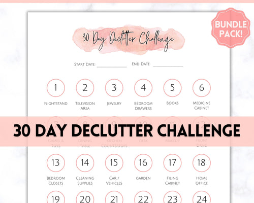 Declutter Checklist, 30 Day Challenge Printable, Cleaning Planner Schedule, De clutter your home, Spring Clean, Home Cleaning, Organization - PINK