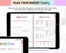 Load image into Gallery viewer, Digital Budget Planner, UNDATED Finance Planner, Paycheck, Expenses Tracker, Debt, Bills, GoodNotes Digital Journal Notebook, iPad, Stickers | Pastel Rainbow
