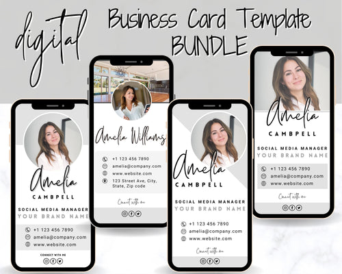 Digital Business Card Template BUNDLE! DIY logo & photo! Editable Canva Design. Modern, Realtor Marketing, Real Estate, Realty Professional | Mono