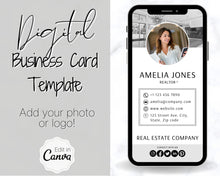 Load image into Gallery viewer, Digital Business Card Template. DIY add logo &amp; photo! Editable Canva Design. Modern, Realtor Marketing, Real Estate, Realty Professional | Mono Style 1

